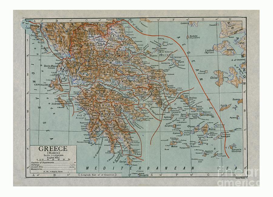 Map Of Modern Greece Drawing by Print Collector - Fine Art America