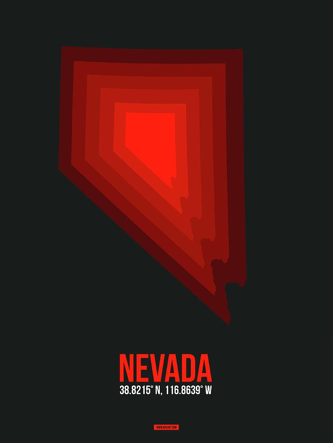 Las Vegas Digital Art - Map of Nevada Red by Naxart Studio