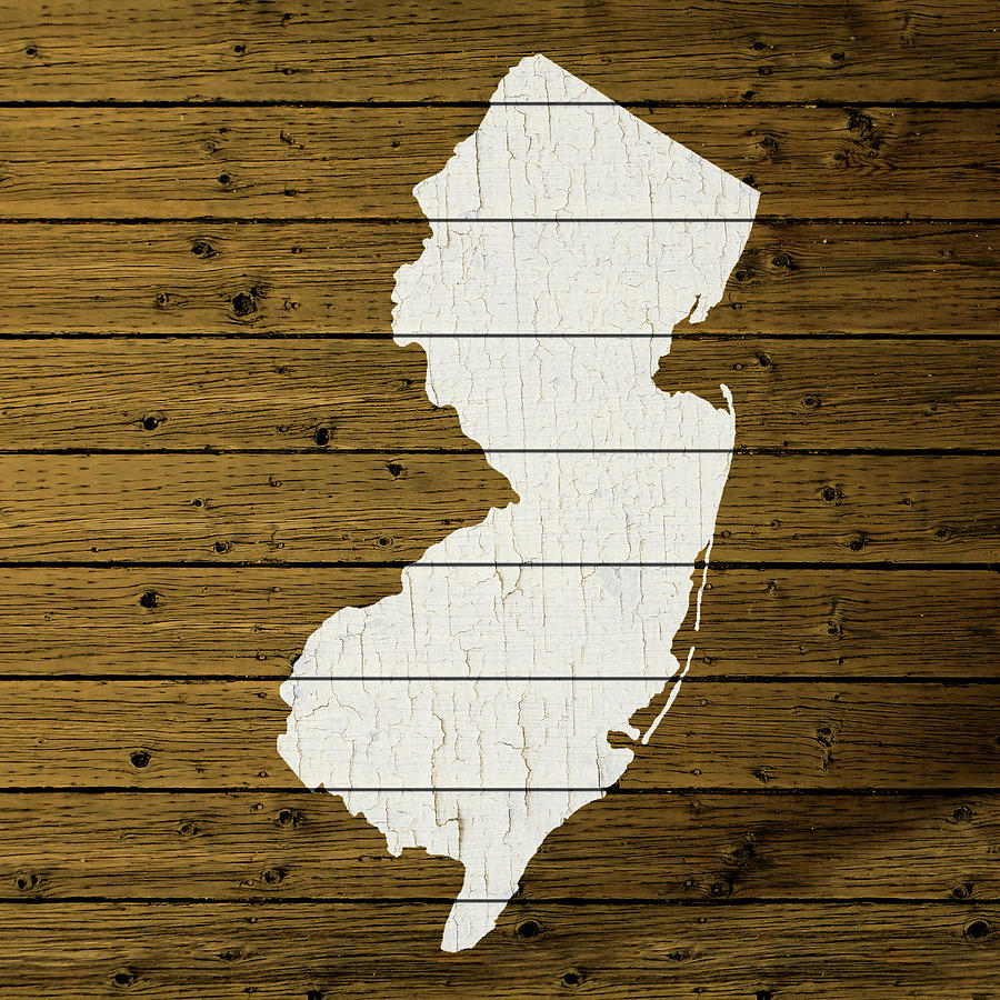 Map Mixed Media - Map Of New Jersey State Outline White Distressed Paint On Reclaimed Wood Planks Brown Custom by Design Turnpike