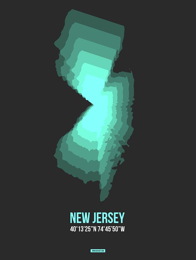 North Carolina Map Digital Art - Map of New Jersey.Teal by Naxart Studio