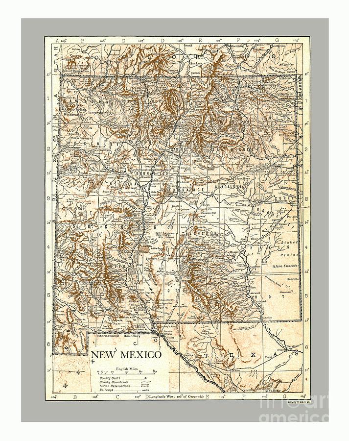 Map Of New Mexico Drawing by Print Collector