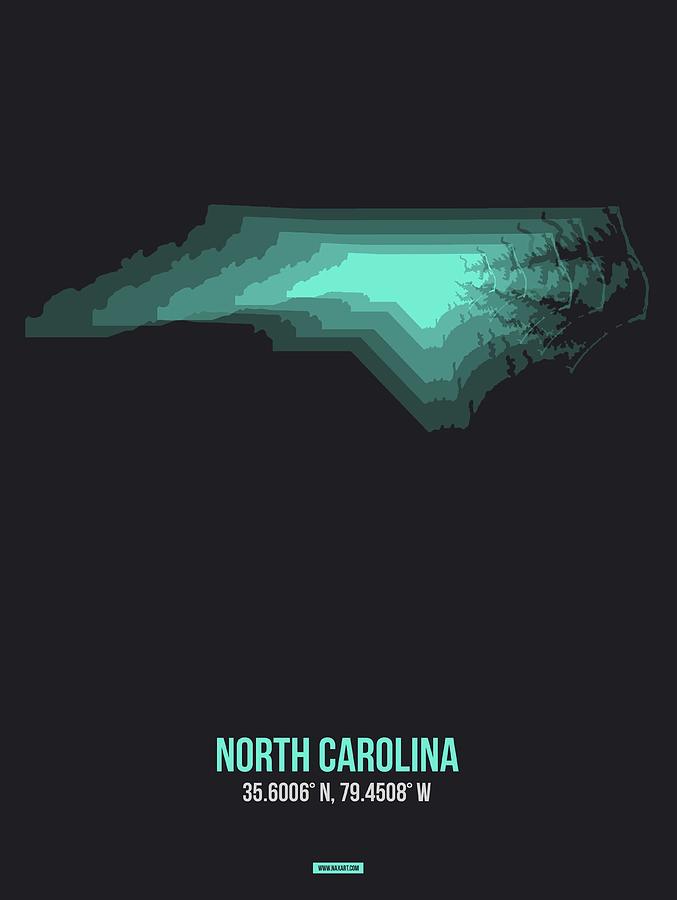 North Carolina Map Digital Art - Map of North Carolina, Teal by Naxart Studio