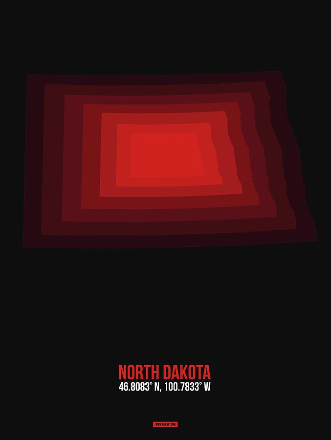 Map Digital Art - Map of North Dakota Red by Naxart Studio