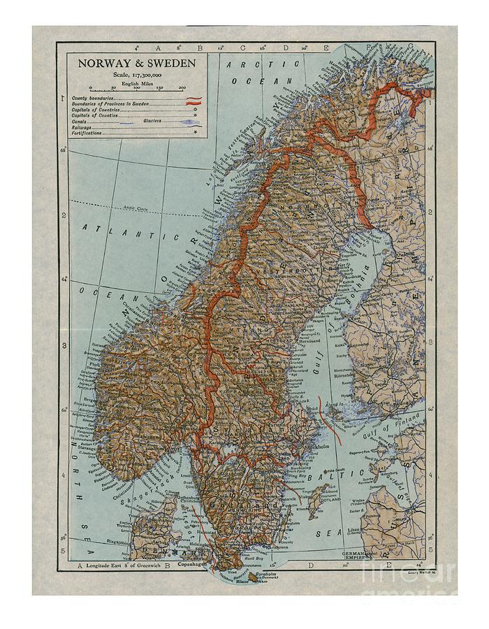 Map Of Norway And Sweden Drawing by Print Collector