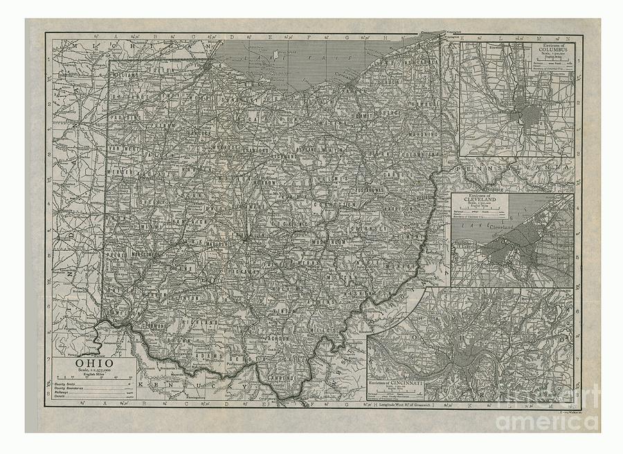 Map Of Ohio Drawing by Print Collector Fine Art America