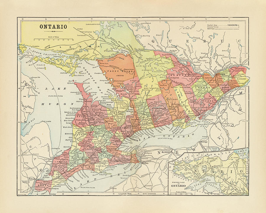 Map Of Ontario Painting by Wild Apple Portfolio - Fine Art America
