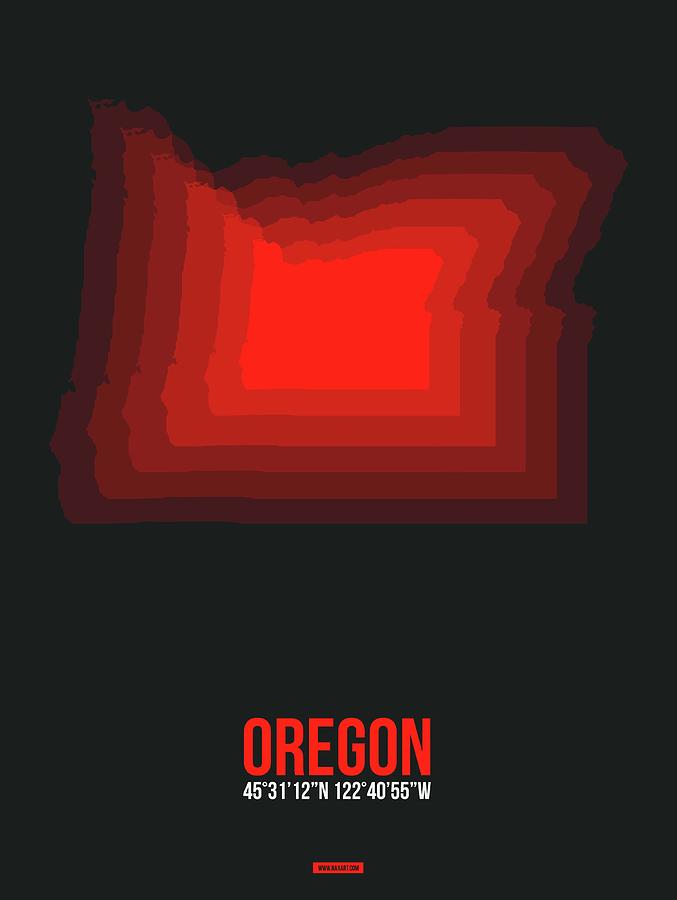 Portland Digital Art - Map of Oregon,Red by Naxart Studio
