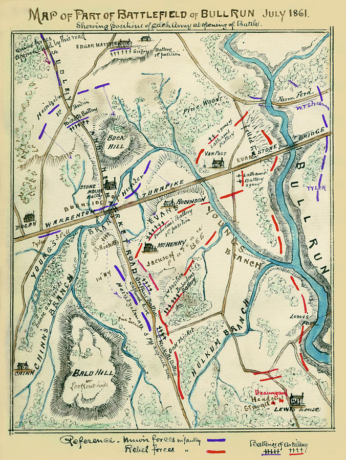 Map of part of battlefield of Bull Run July 1861 Painting by Robert Knox Sneden - Pixels