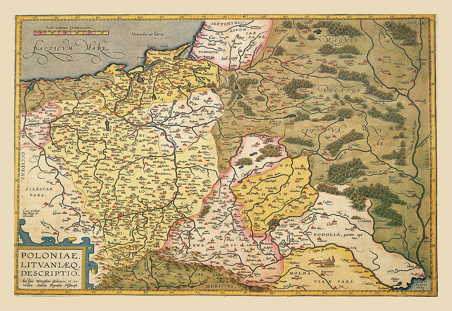 Map of Poland and Eastern Europe Painting by A. Ortelius