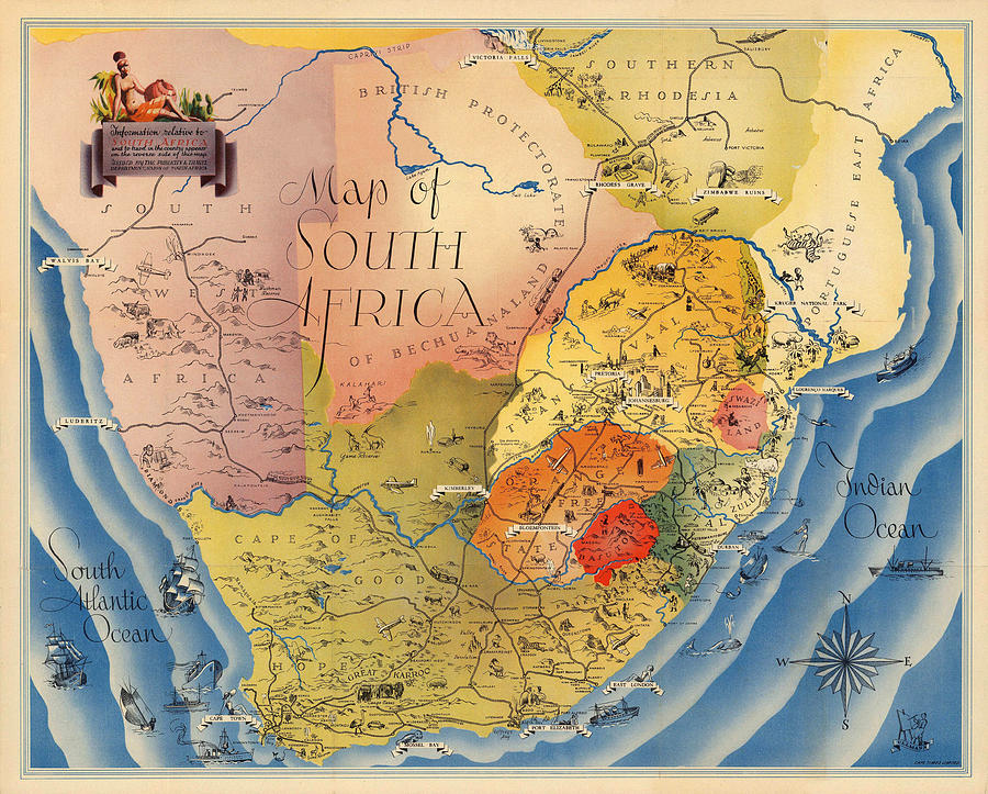 Map Of South Africa 1937 Photograph by Andrew Fare