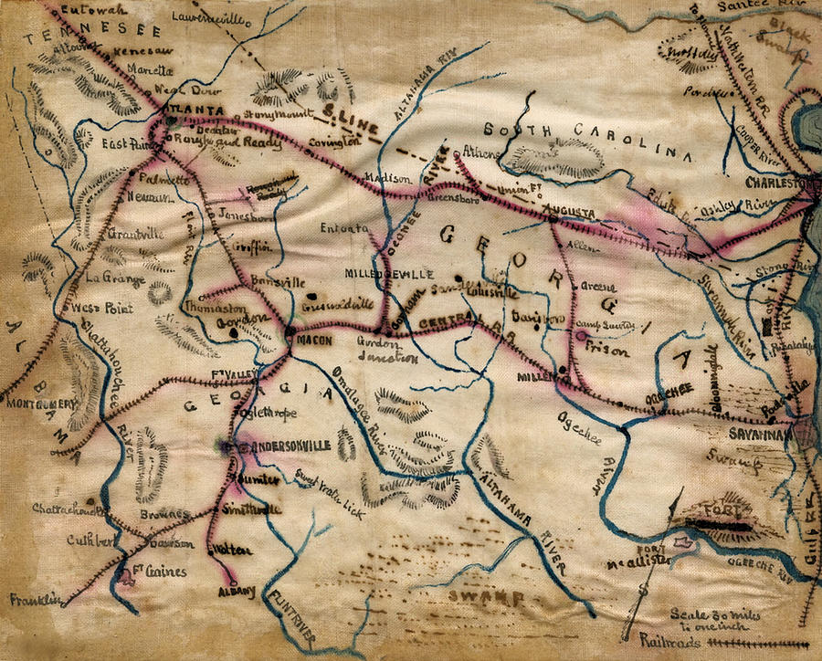 Map of South Carolina, Georgia, Alabama, and Tennessee. Painting by ...