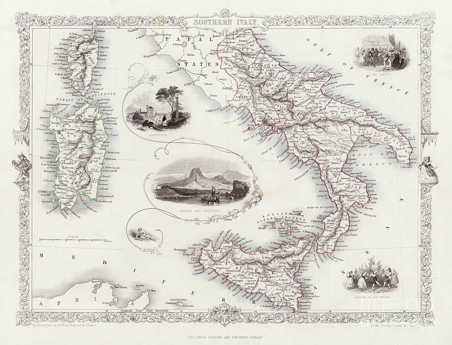Map Of Southern Italy Painting by English School