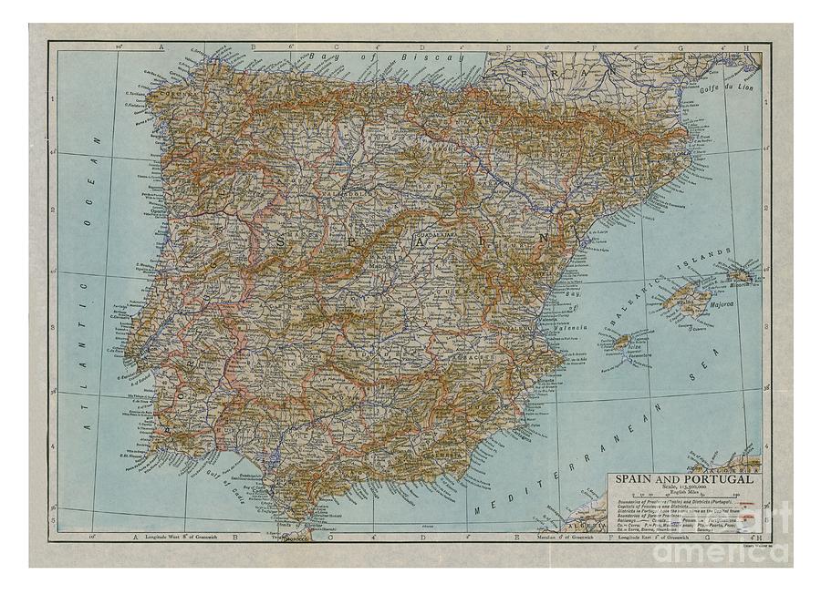 Map Of Spain And Portugal Drawing by Print Collector
