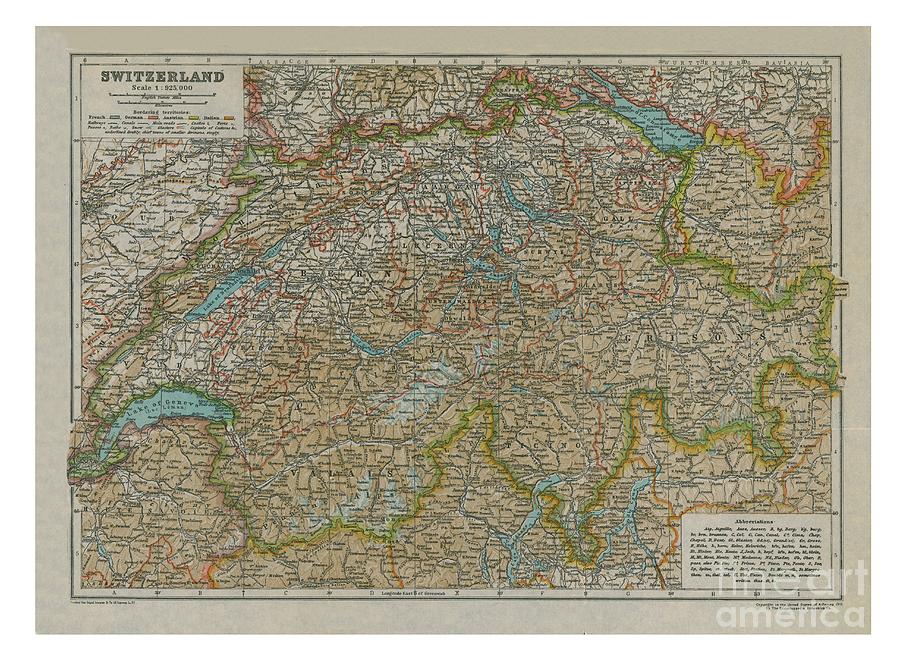 Map Of Switzerland Artist Unknown by Print Collector