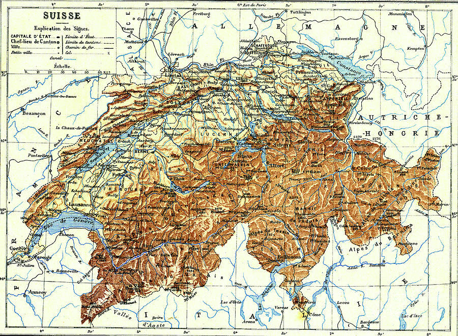 Map Of Switzerland by Collection Abecasis/science Photo Library