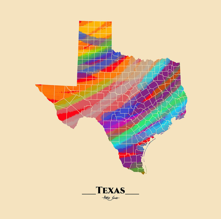 Map Of Texas And Counties Artist Singh 1 Mixed Media By Artguru Official Maps Pixels 3044