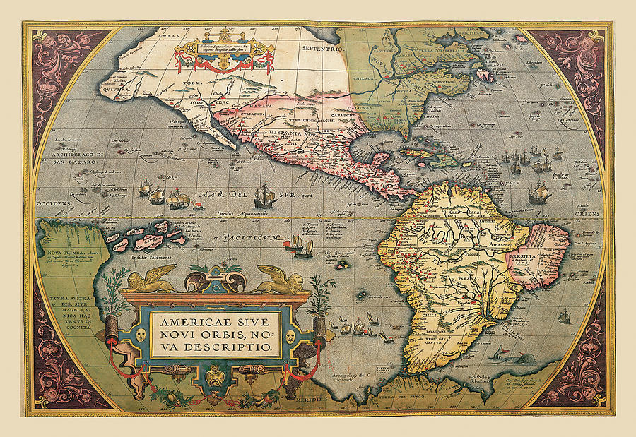 Map of The Americas Painting by A. Ortelius