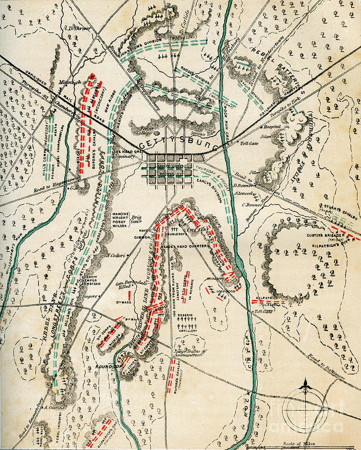 Map Of The Battle Of Gettysburg by Print Collector