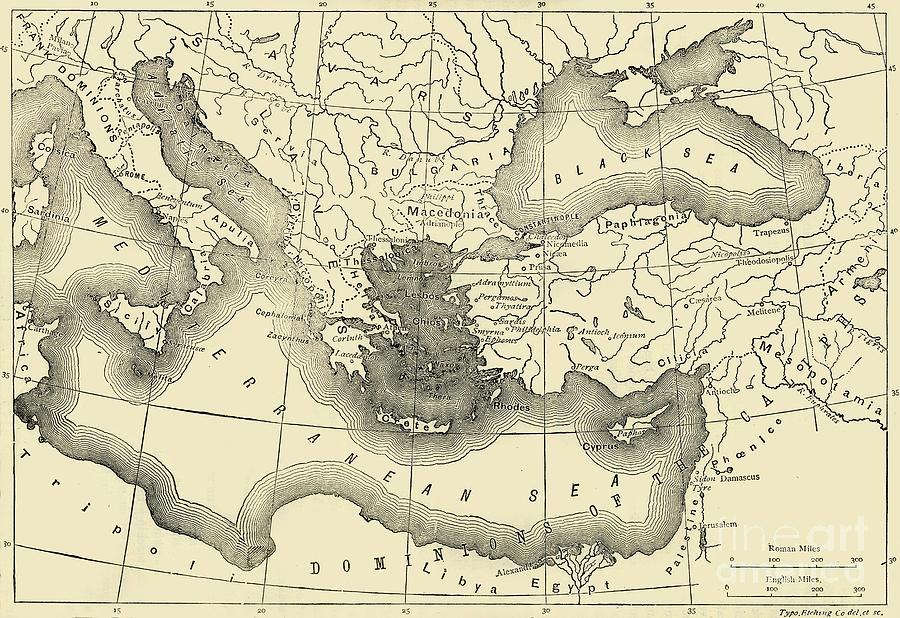 Map Of The Byzantine Empire Drawing by Print Collector Pixels