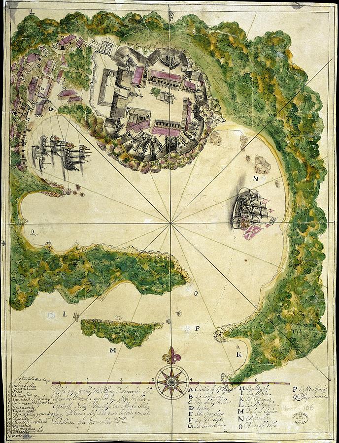 Map Of The City Of Acapulco With Its Castle 1742. Drawing by Album