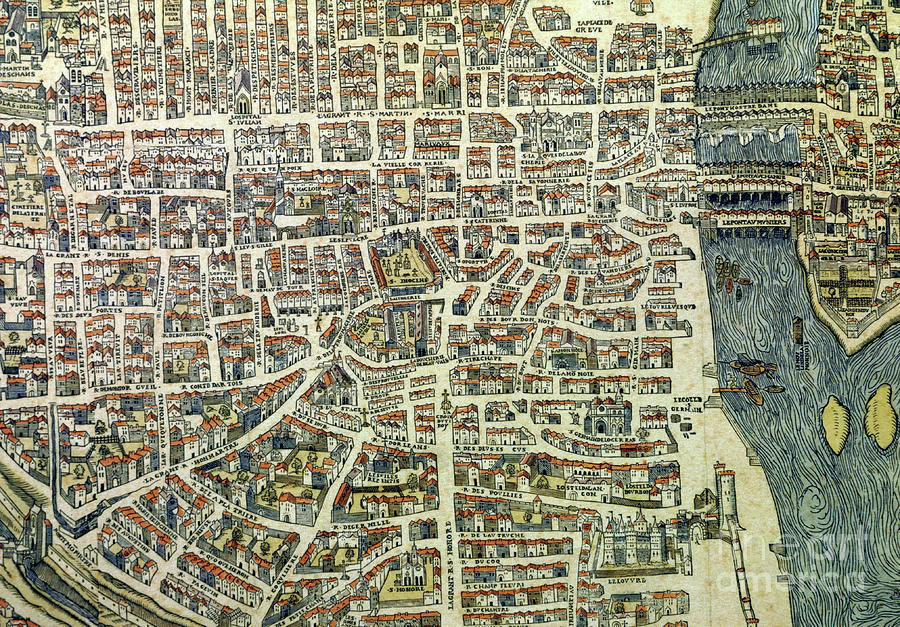 Map of the city of Paris in 1551 Drawing by French School - Fine Art ...