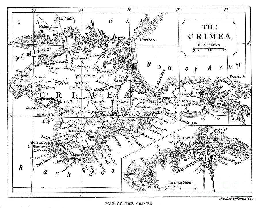 Map Of The Crimea, C1888.artist Walker Drawing by Print Collector