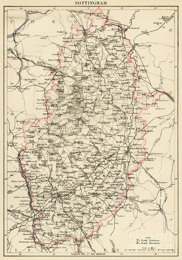 Map Of The Earl Of Nottingham (england), Circa 1870 19th Century ...