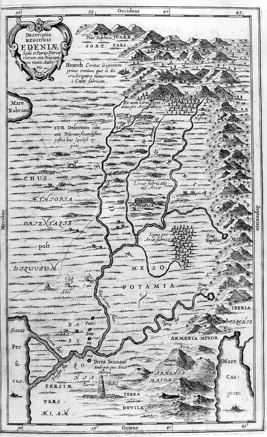 Map Of The Garden Of Eden, 1675. Artist Drawing by Print Collector