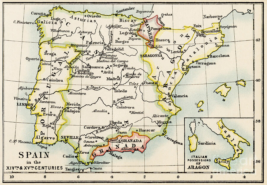 Map Of The Iberian Peninsula (kingdom Of Spain And Aragon And Portugal ...