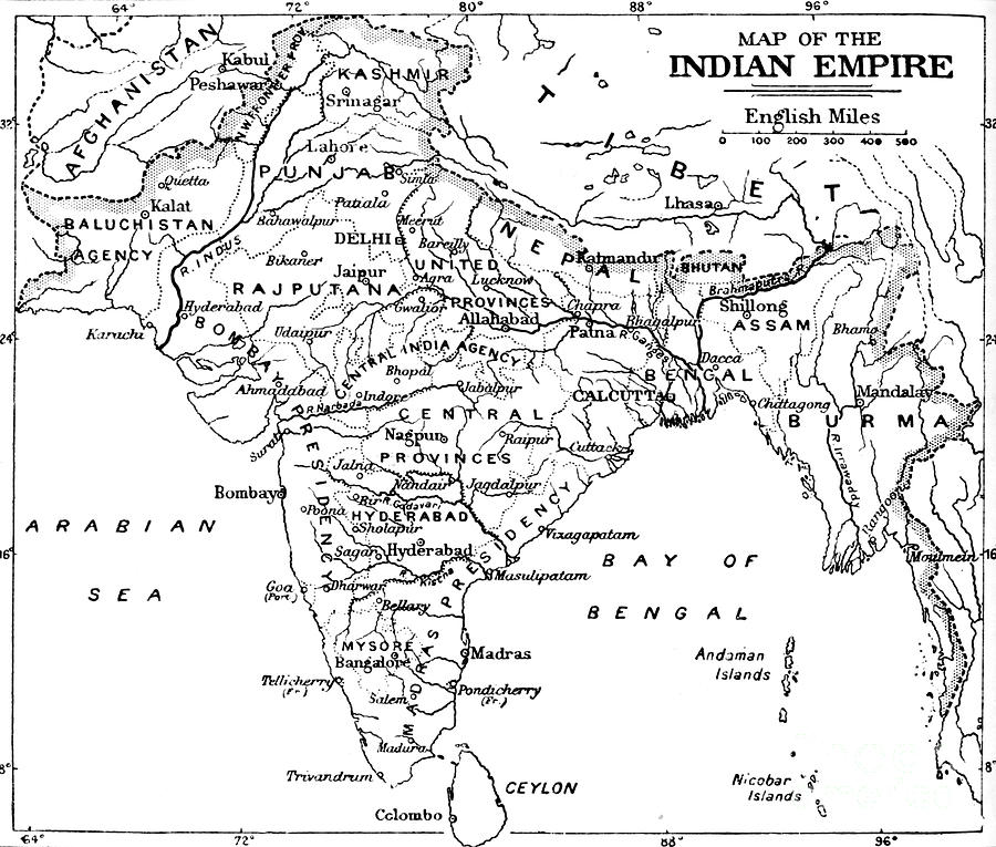 Map Of The Indian Empire, C1912 Drawing by Print Collector