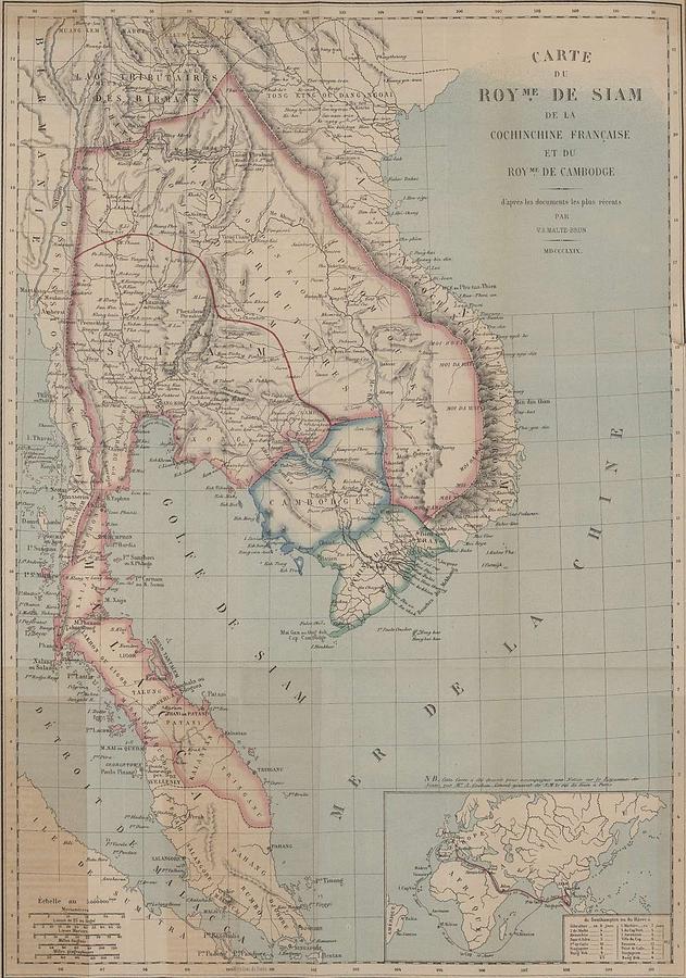 Map of the Kingdom of Siam and French Cochinchina 1869 Painting by ...