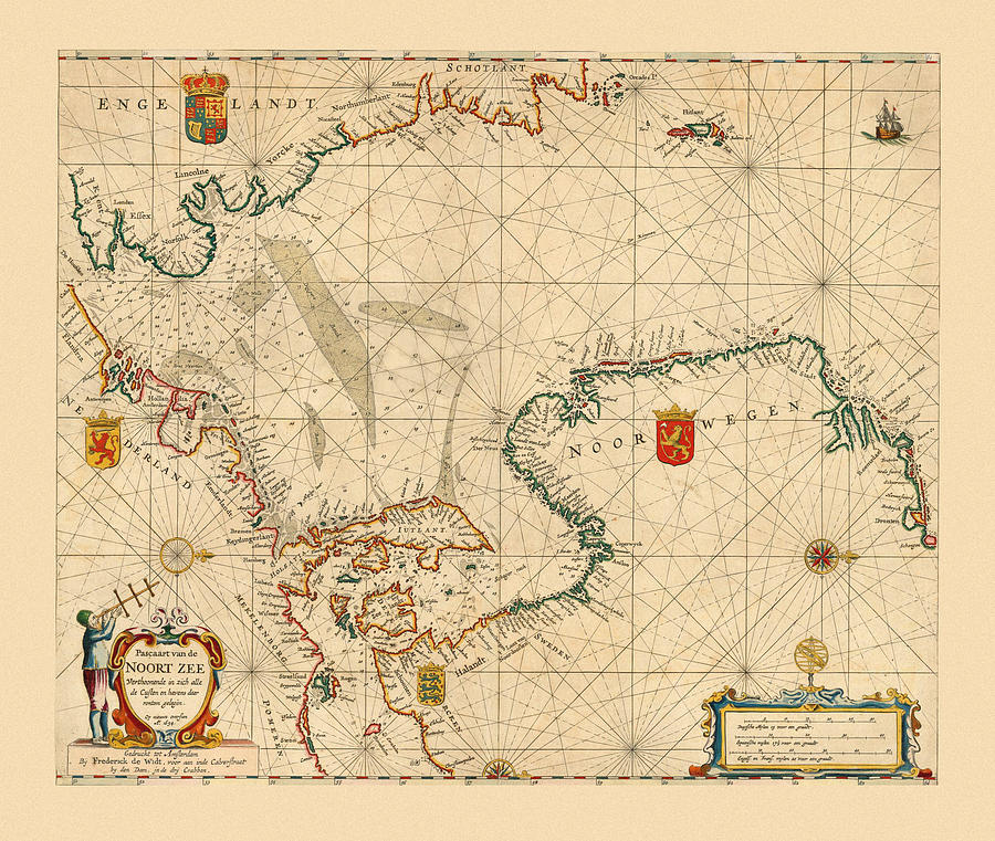 Map Of The North Sea 1654 Photograph by Andrew Fare