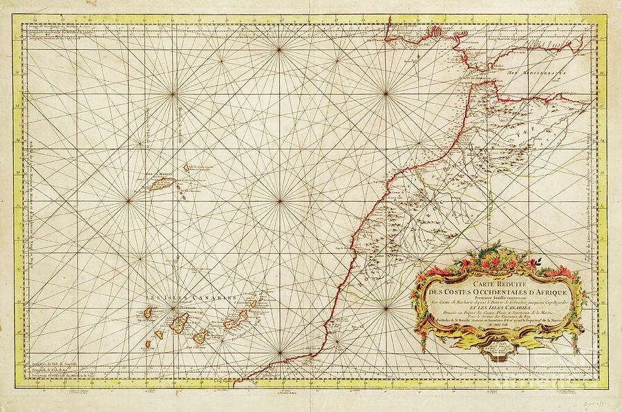 Canary Drawing - Map Of The North Western Coast Of Africa, From The Strait Of Gibraltar To The Canary Islands, 1753 Engraving by Jacques Nicolas Bellin