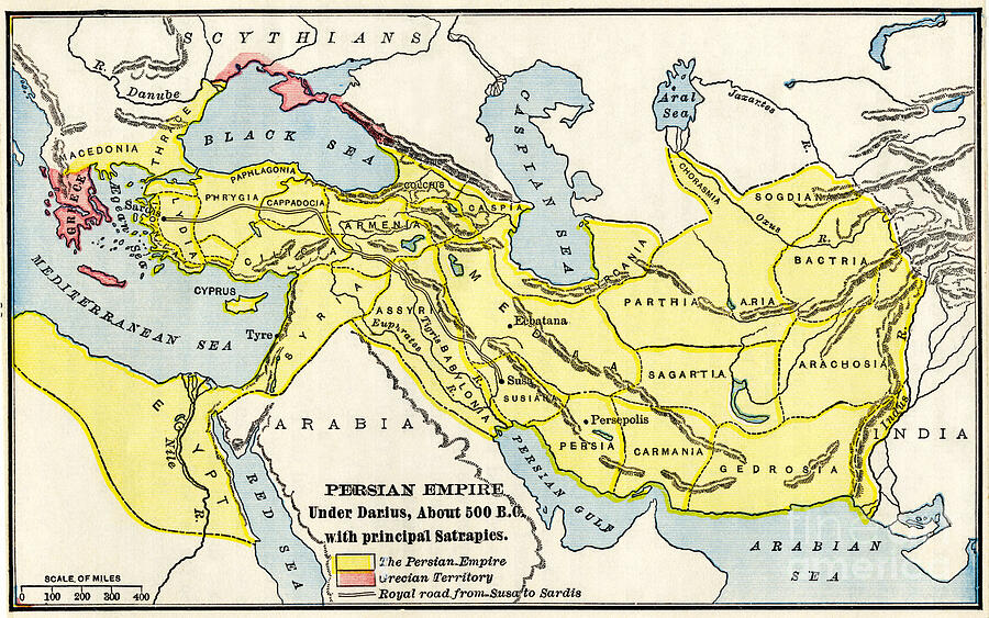 Map Of The Persian Empire Under The Regne Of Darius I With The Main ...