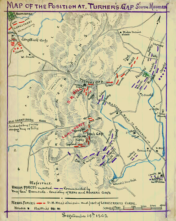 Map Of The Position At Turner's Gap Painting By Robert Knox Sneden 