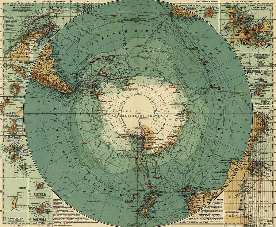 Map of the South Pole, 1912  Painting by August Heinrich Petermann