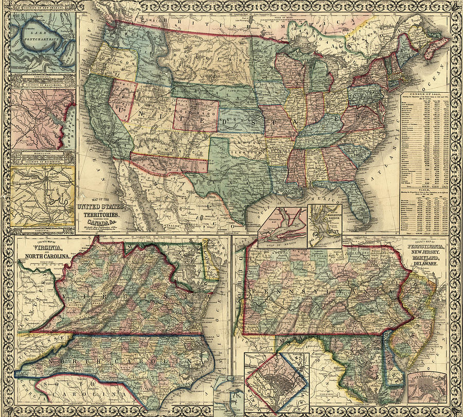 Map of the United States & Its Territories - 1861 Painting by Unknown 