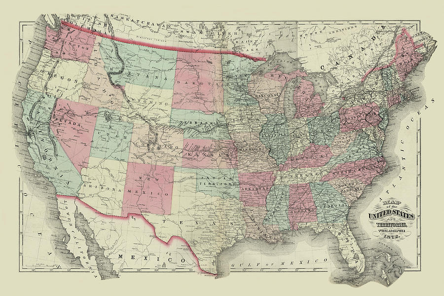 Map of the United States Territories 1872 Painting by Unknown - Fine ...