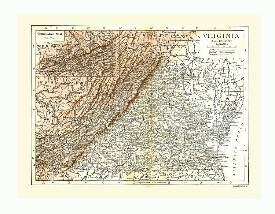 Map Of Virginia Drawing by Print Collector