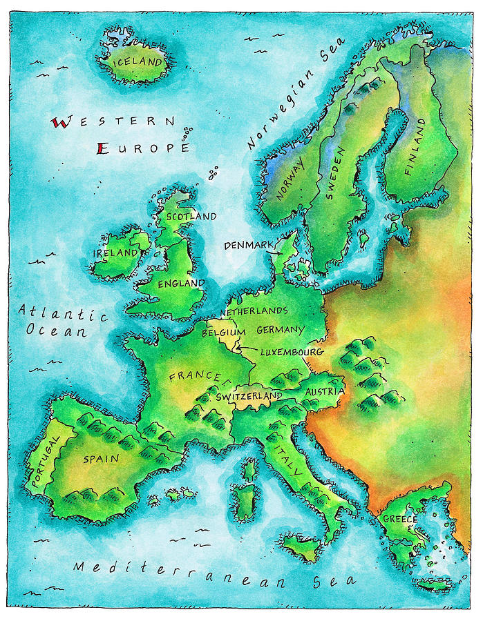 Map Of Western Europe Digital Art by Jennifer Thermes