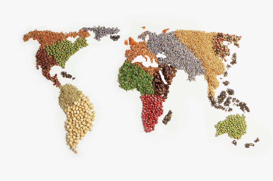 Map Of World Made Of Various Seeds by Imagemore Co, Ltd.