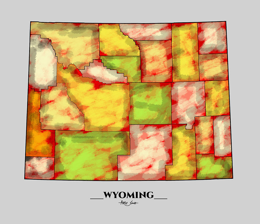 Map Of Wyoming Artist Singh Mixed Media By Artguru Official Maps Fine Art America 6669