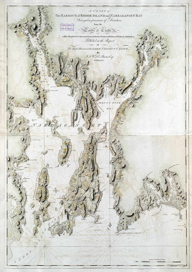 Map: Rhode Island, 1776 Painting by F.w. Des Barres