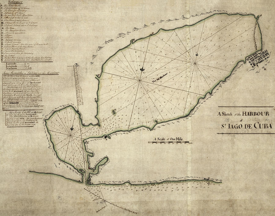 Map: Santiago De Cuba, C1765 Painting by Granger Map: Santiago De Cuba, C1765 Painting by Granger
