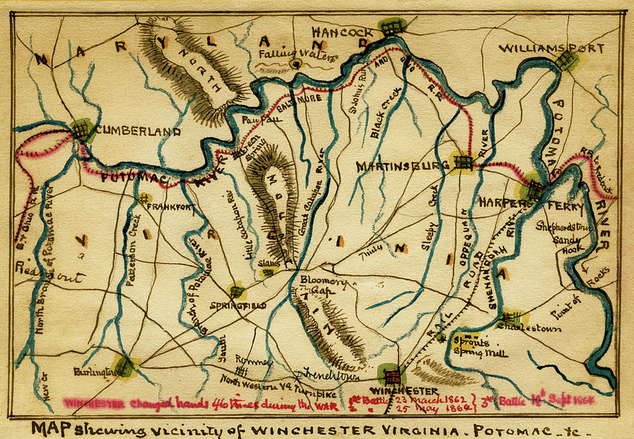 Map showing vicinity of Winchester, Virginia, Potomac, etc. Painting by ...