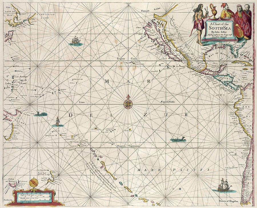 Map: South Pacific, C1672 Painting by John Seller | Fine Art America