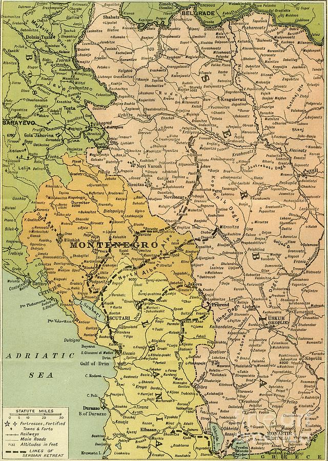 Map To Illustrate The Serbian Retreat Drawing by Print Collector