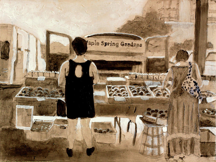 Maple Springs Shoppers the drawing Painting by David Zimmerman