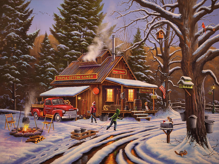 Winter Painting - Maple Sugaring Time by Geno Peoples