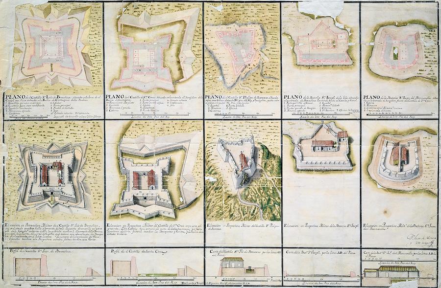 Maps Of The Castle Of Cartagena De Indias - 18th Century. Drawing by Juan de Herrera Sotomayor -d 1732-